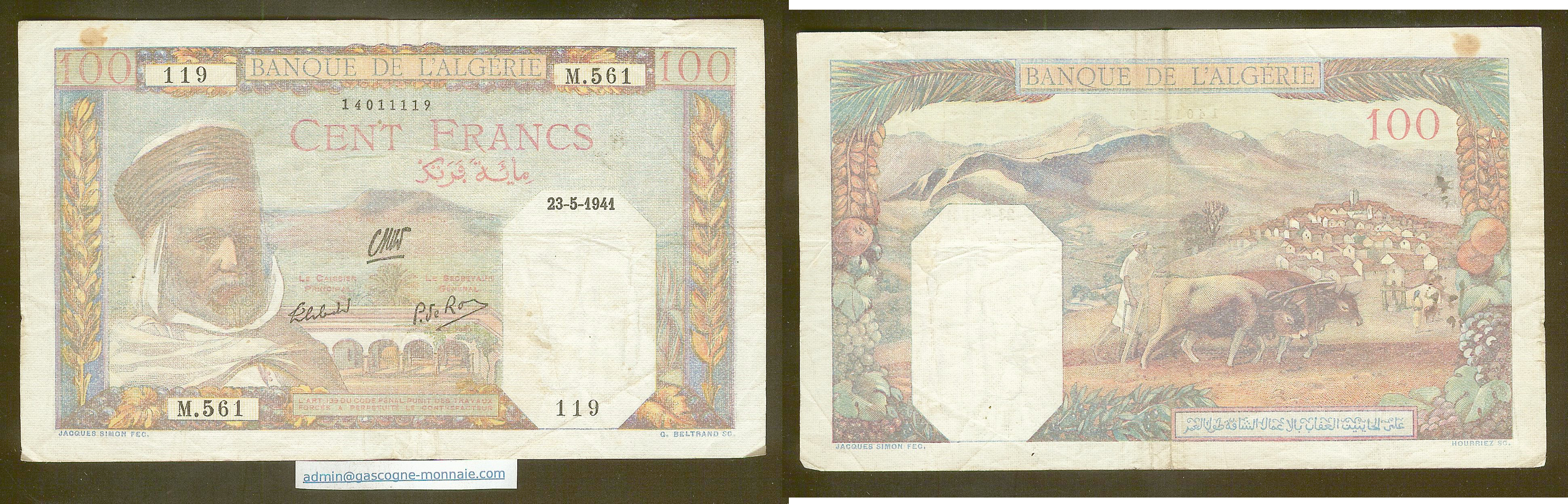 Algeria 100 francs 23.05.1941 VF+